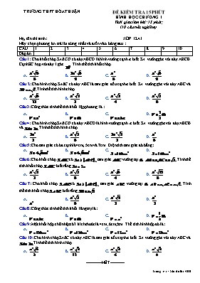 Đề kiểm tra 15 phút - Hình học khối 12 - Chương I